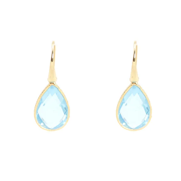 Earrings - Drop Framed Blue Topaz Gold Plated Sterling Silver