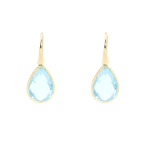 Earrings - Drop Framed Blue Topaz Gold Plated Sterling Silver