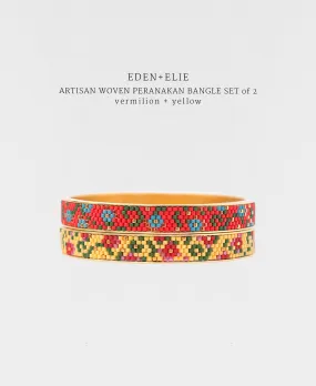 EDEN   ELIE Modern Peranakan gold narrow bangles set of 2 - vermilion   yellow