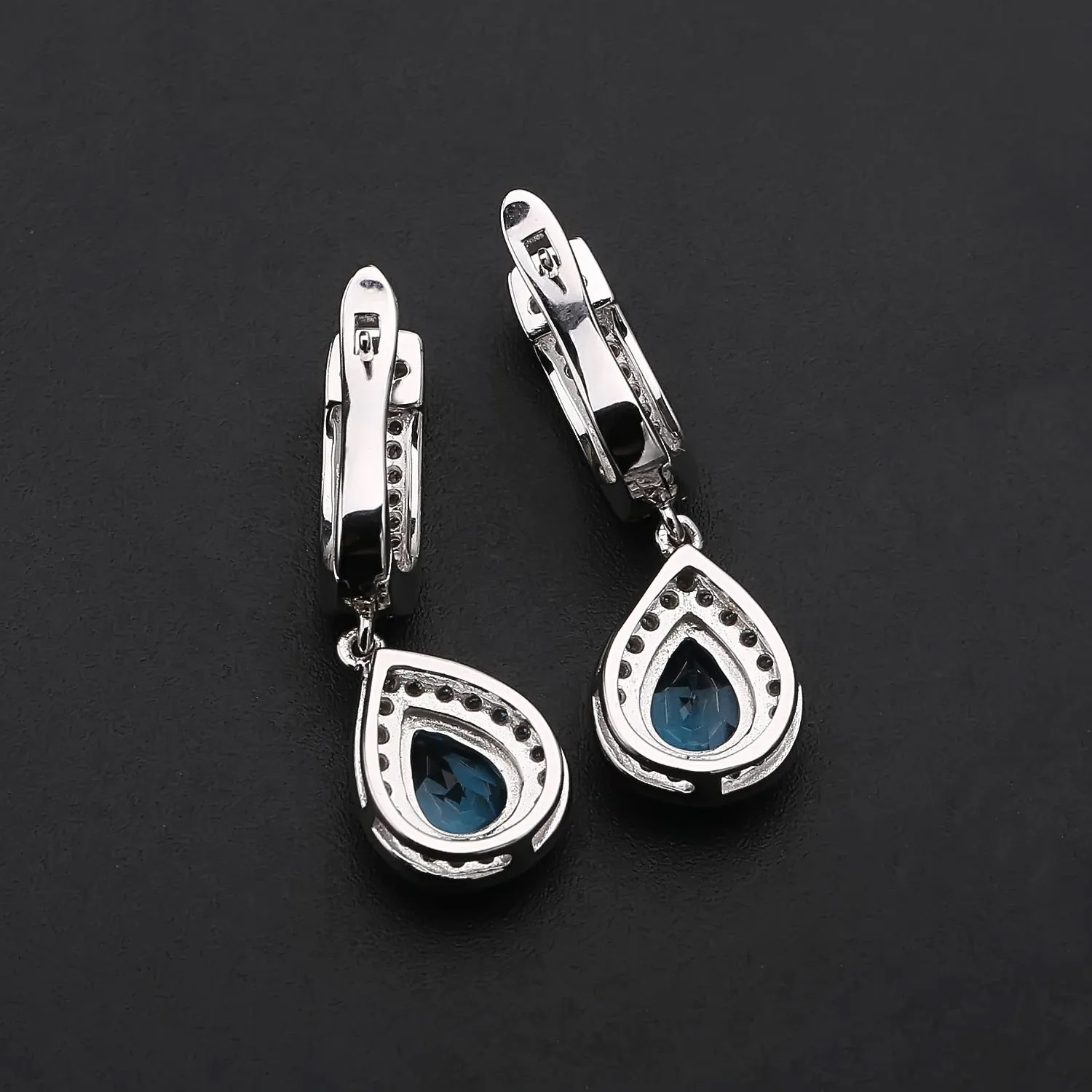 European Topaz Soleste Halo Pear Drop Silver Drop Earrings for Women
