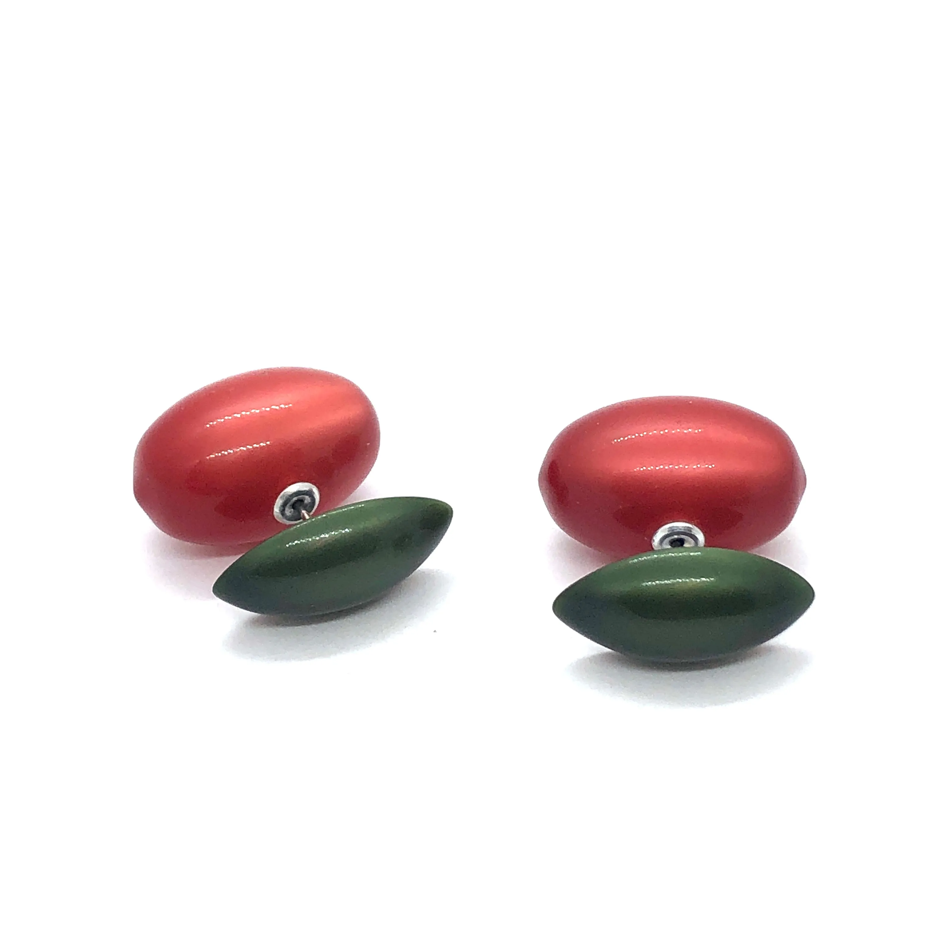 Evergreen & Light Red Moonglow 2 Side Stud Earrings