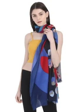FabSeasons Stylish Blue Abstract Printed Cotton Scarves for Summer & Winter