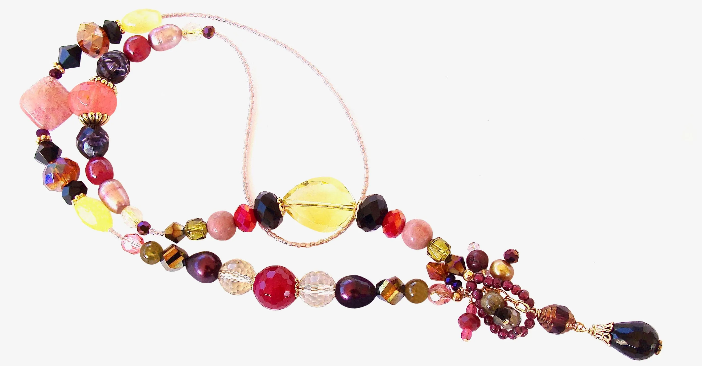 Fiona: Gemstone Lariat Necklace with Lemon Quartz