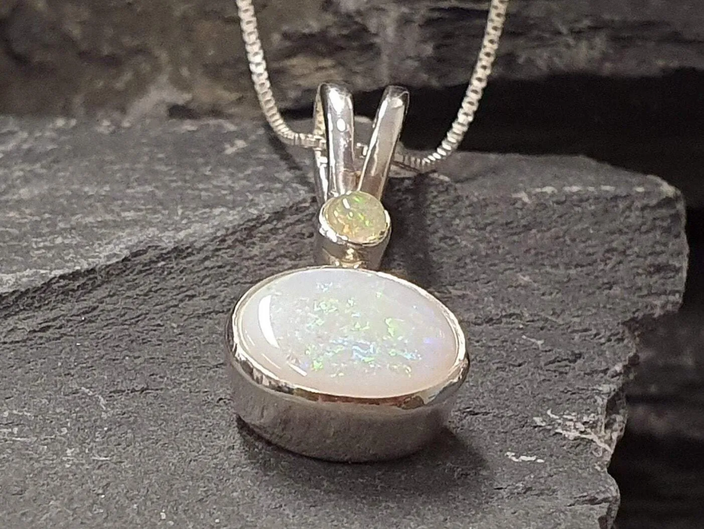Fire Opal Necklace - Natural Opal Necklace - Oval Vintage Pendant