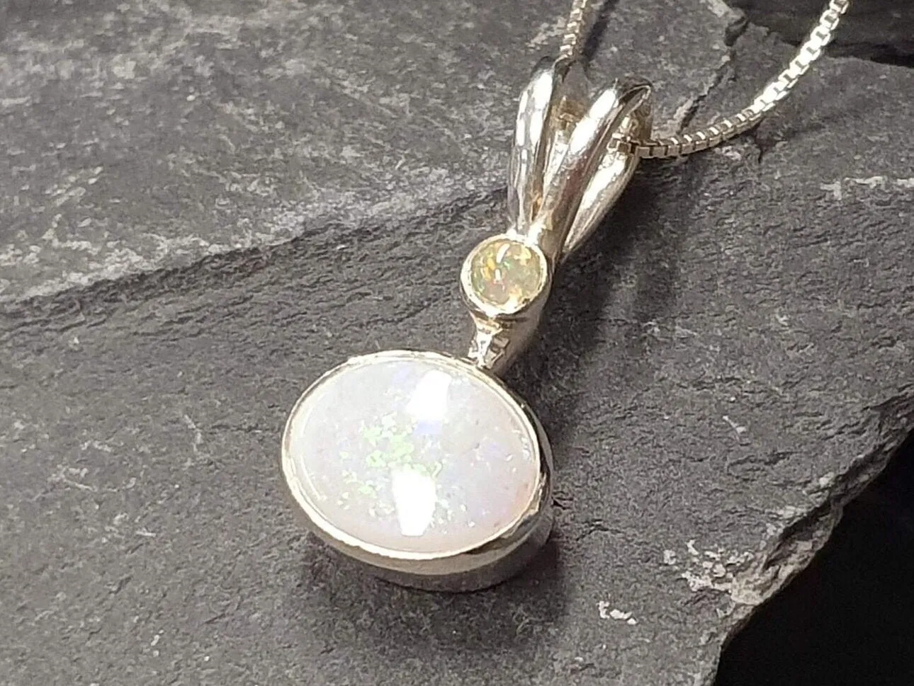 Fire Opal Necklace - Natural Opal Necklace - Oval Vintage Pendant