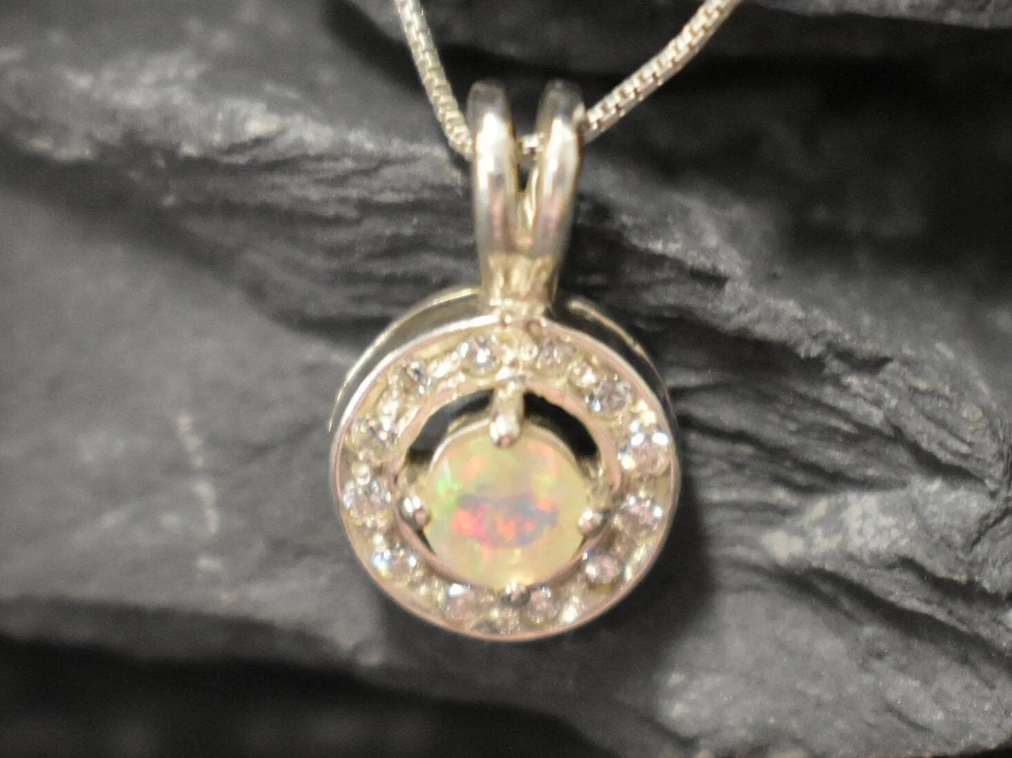 Fire Opal Necklace - Opal Cluster Pendant - Dainty Opal Necklace