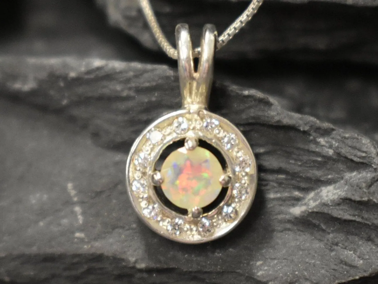 Fire Opal Necklace - Opal Cluster Pendant - Dainty Opal Necklace