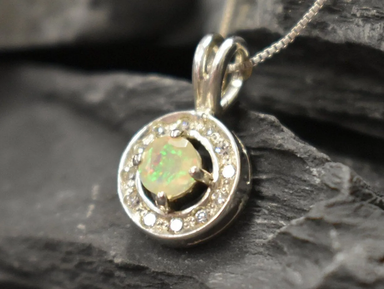 Fire Opal Necklace - Opal Cluster Pendant - Dainty Opal Necklace