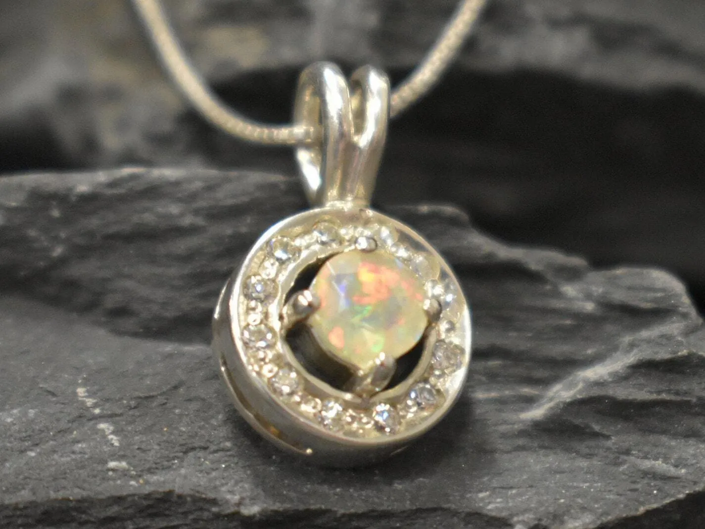 Fire Opal Necklace - Opal Cluster Pendant - Dainty Opal Necklace