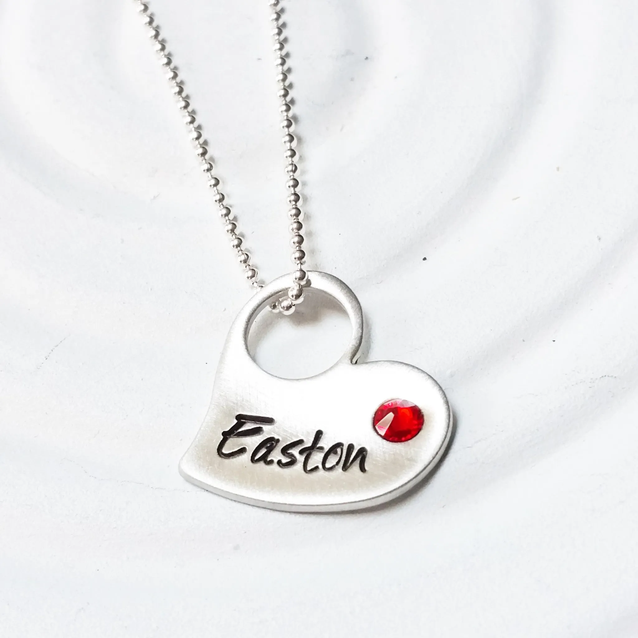 Floating Hole Heart | Tilted Heart Birthstone Necklace