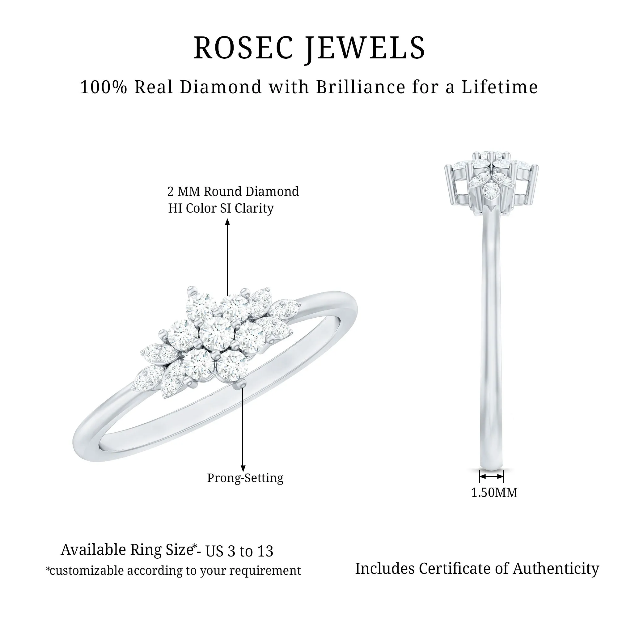 Floral Cluster Promise Ring with Certified Diamond