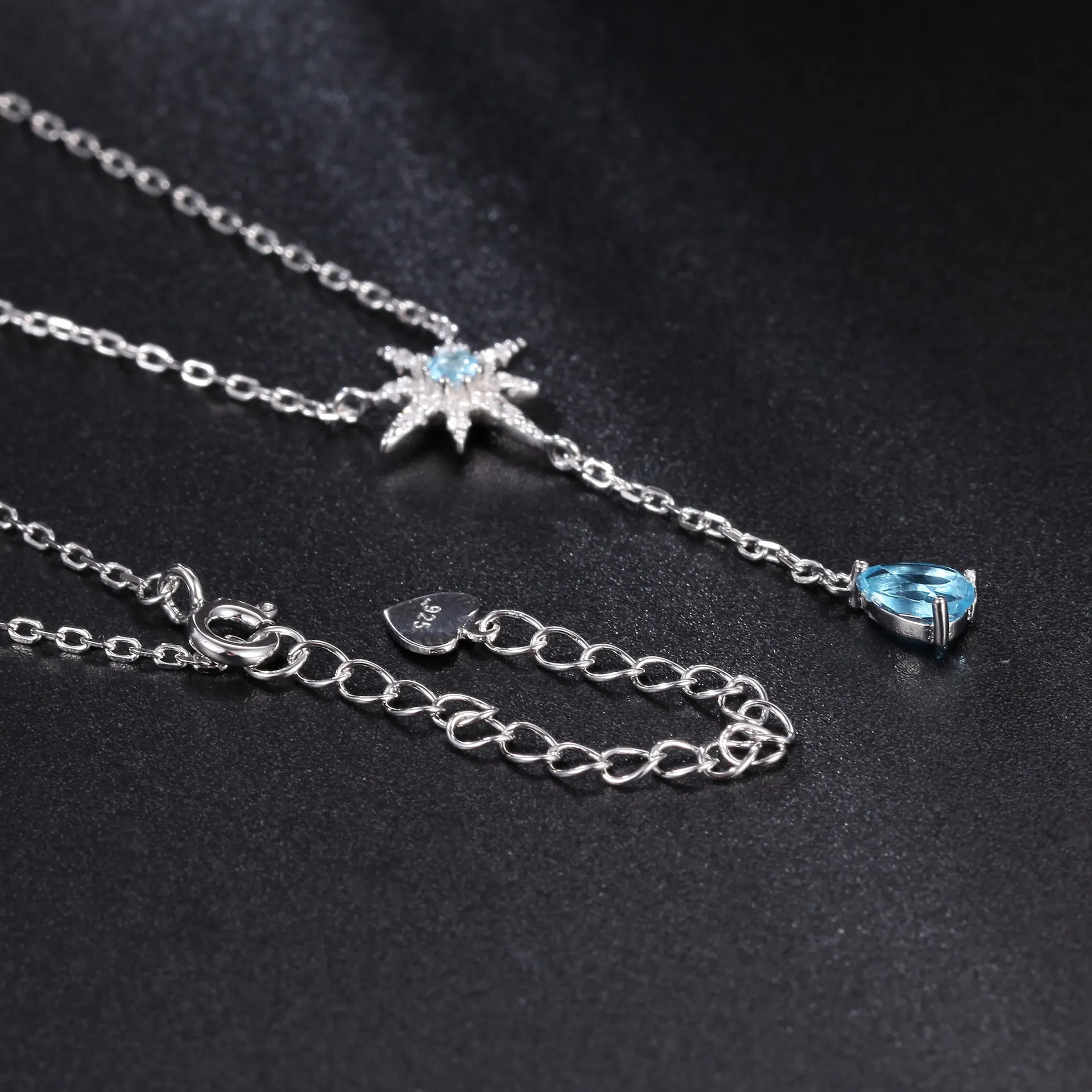 French Romantic Luxury Creative Design Inlaid Natural Topaz Star with Pear Drop Pendant Necklace for Women
