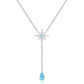 French Romantic Luxury Creative Design Inlaid Natural Topaz Star with Pear Drop Pendant Necklace for Women