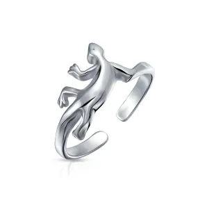 Garden Reptile Geko Lizard Midi Toe Ring in Polished Sterling Silver