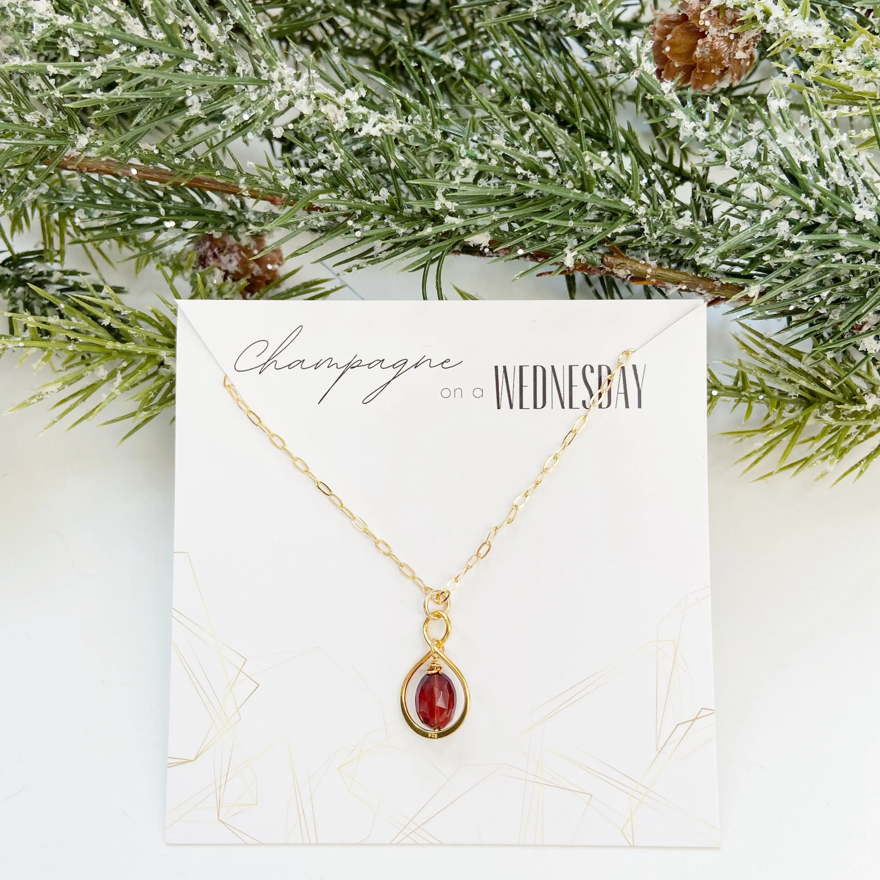 Garnet Infinity Necklace in Gold or Silver (18 inches)