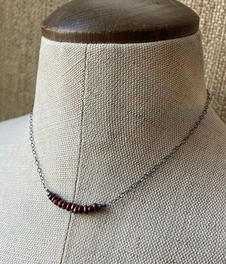 Garnet Pearl Bar Necklace