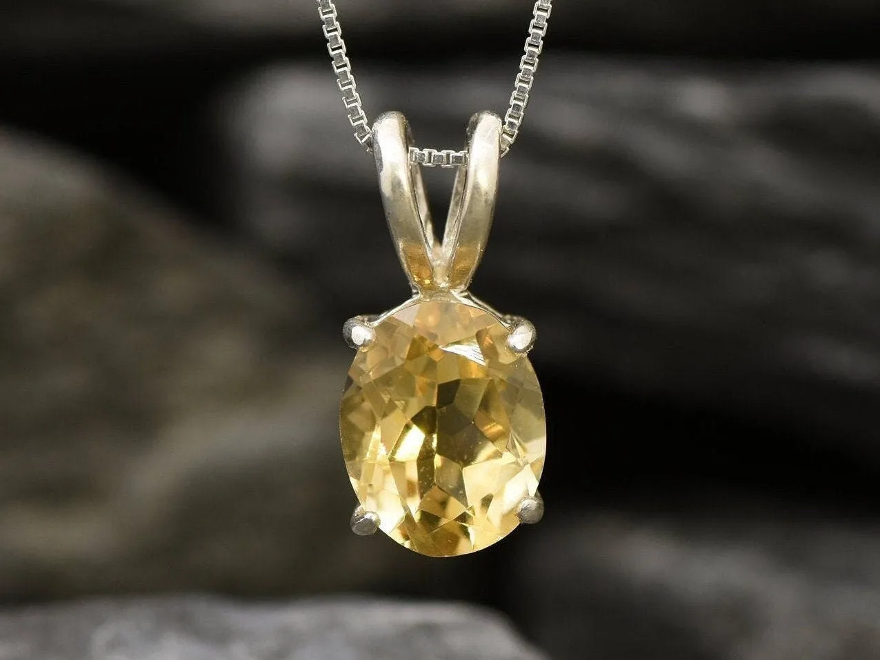 Genuine Citrine Pendant - Yellow Solitaire Necklace - November Birthstone Necklace