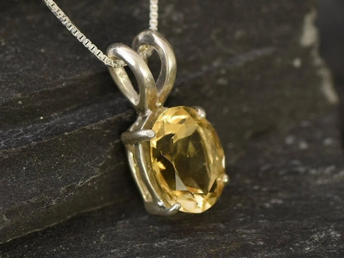 Genuine Citrine Pendant - Yellow Solitaire Necklace - November Birthstone Necklace