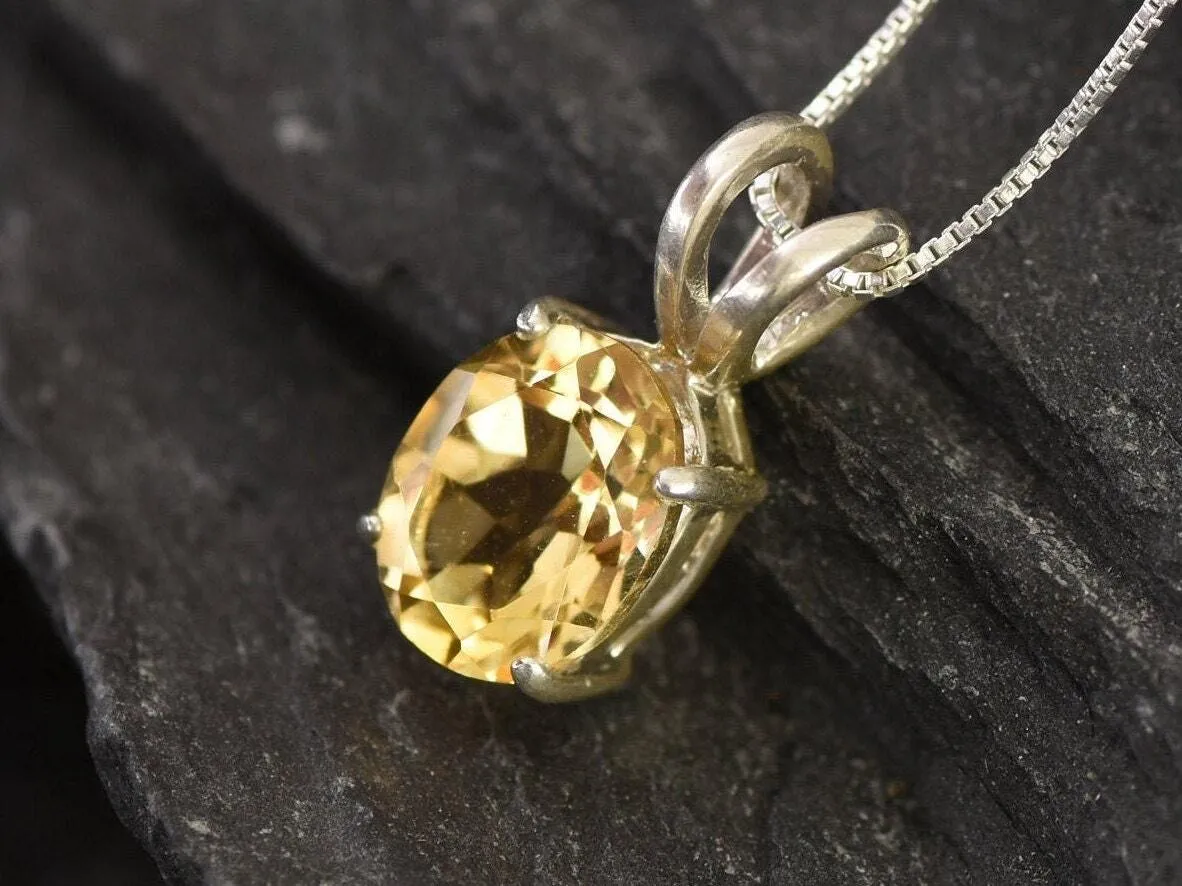 Genuine Citrine Pendant - Yellow Solitaire Necklace - November Birthstone Necklace