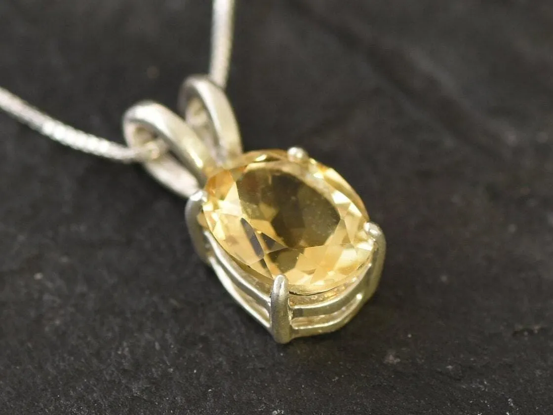 Genuine Citrine Pendant - Yellow Solitaire Necklace - November Birthstone Necklace
