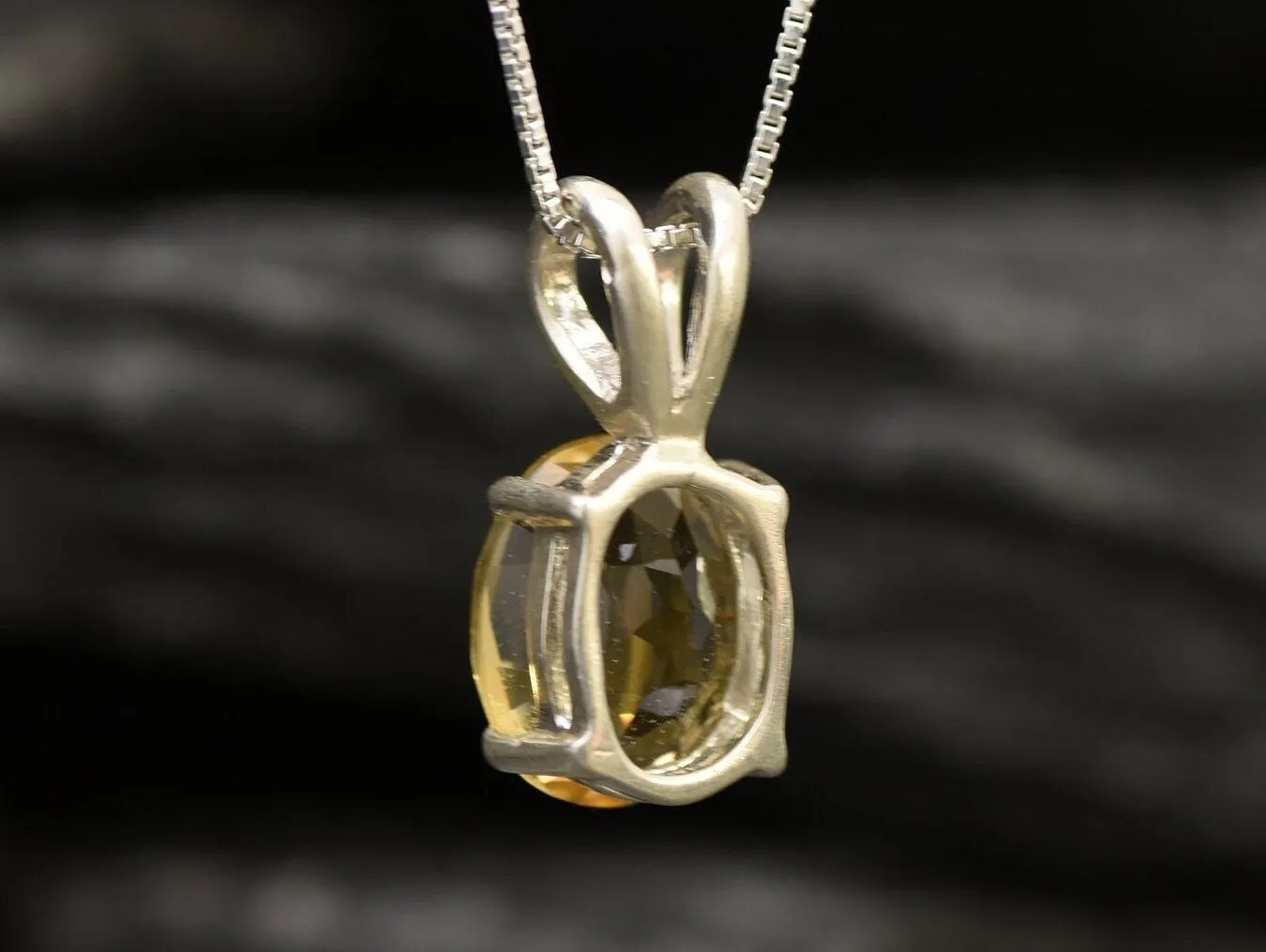 Genuine Citrine Pendant - Yellow Solitaire Necklace - November Birthstone Necklace