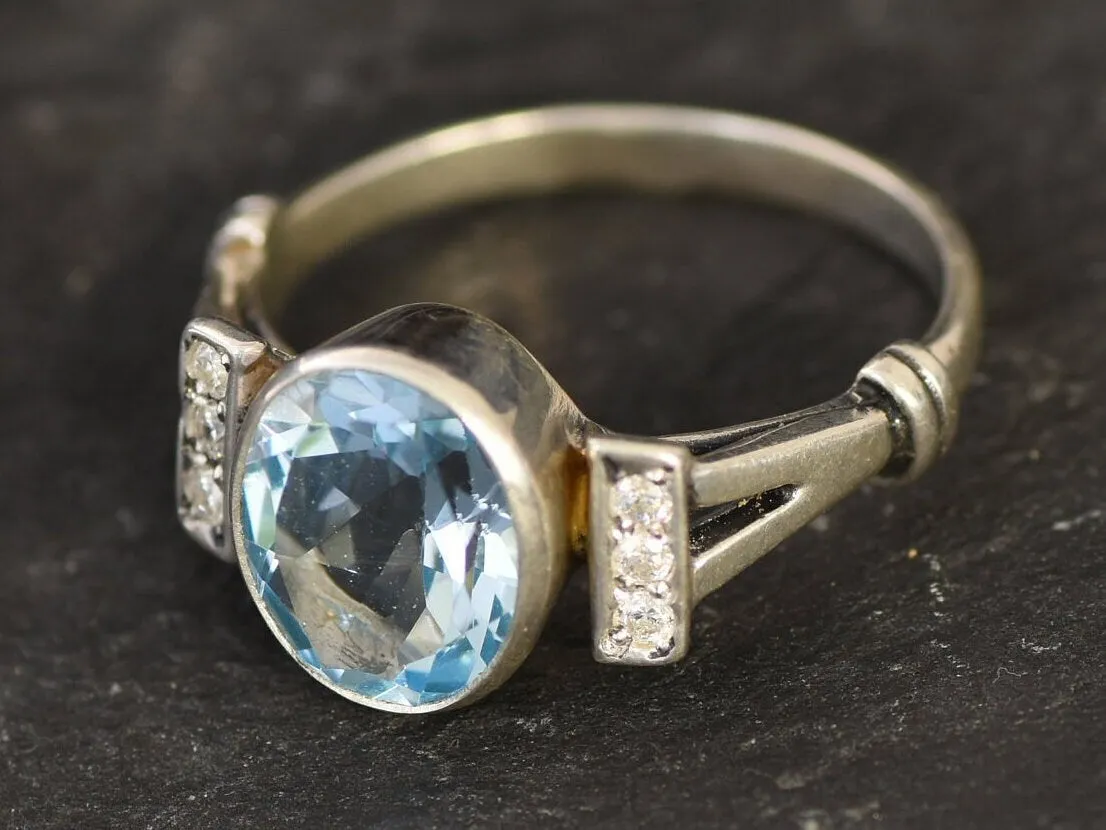 Genuine Topaz Ring - Blue Diamond Ring - Classy Vintage Ring