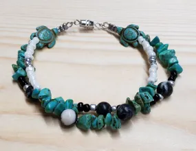 Glass & Howlite Bead Anklet with Turtle Focals and Screw Clasp