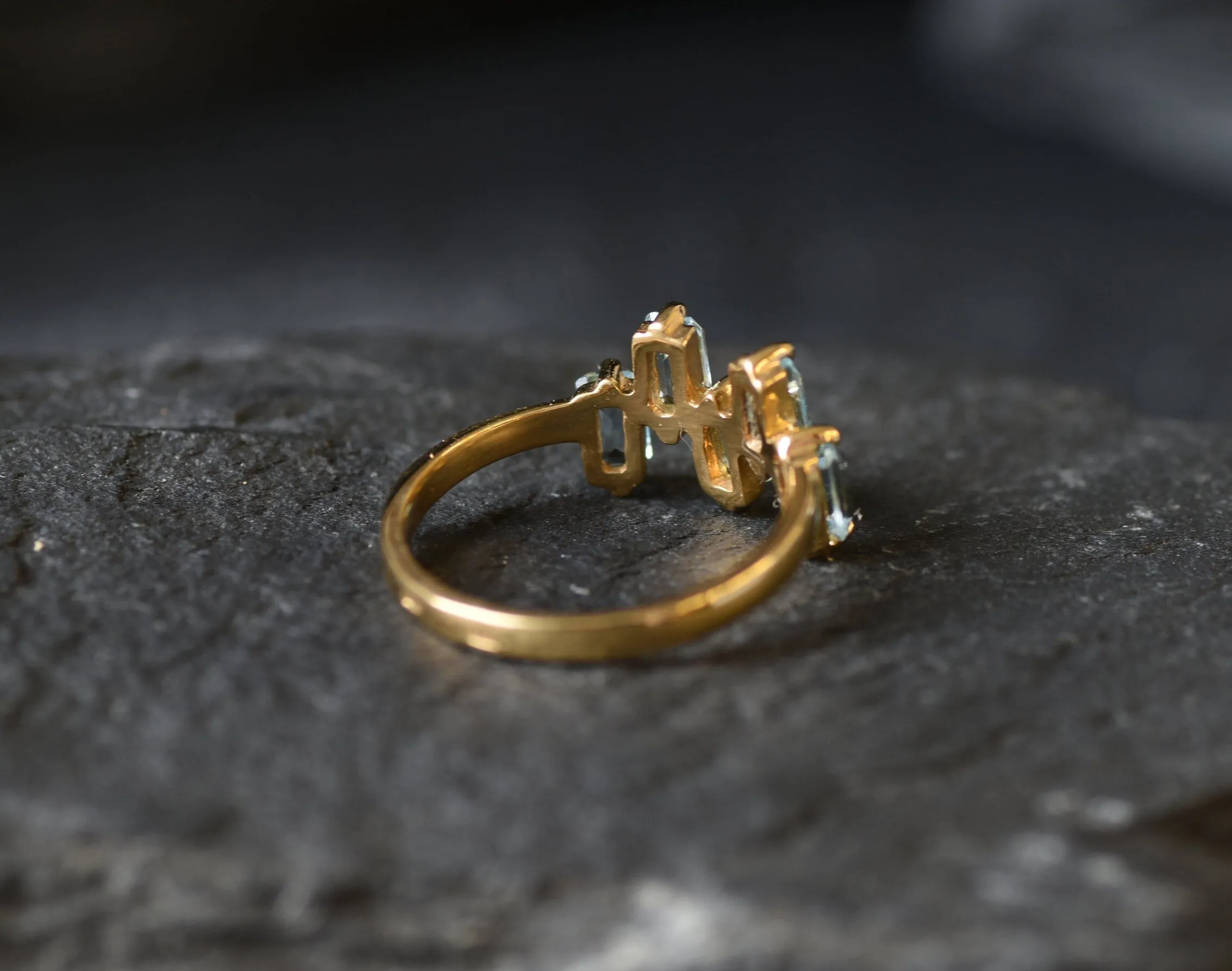 Gold Blue Topaz Ring - Natural Blue Topaz Ring, Blue Baguette Gold Ring