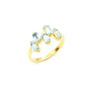 Gold Blue Topaz Ring - Natural Blue Topaz Ring, Blue Baguette Gold Ring