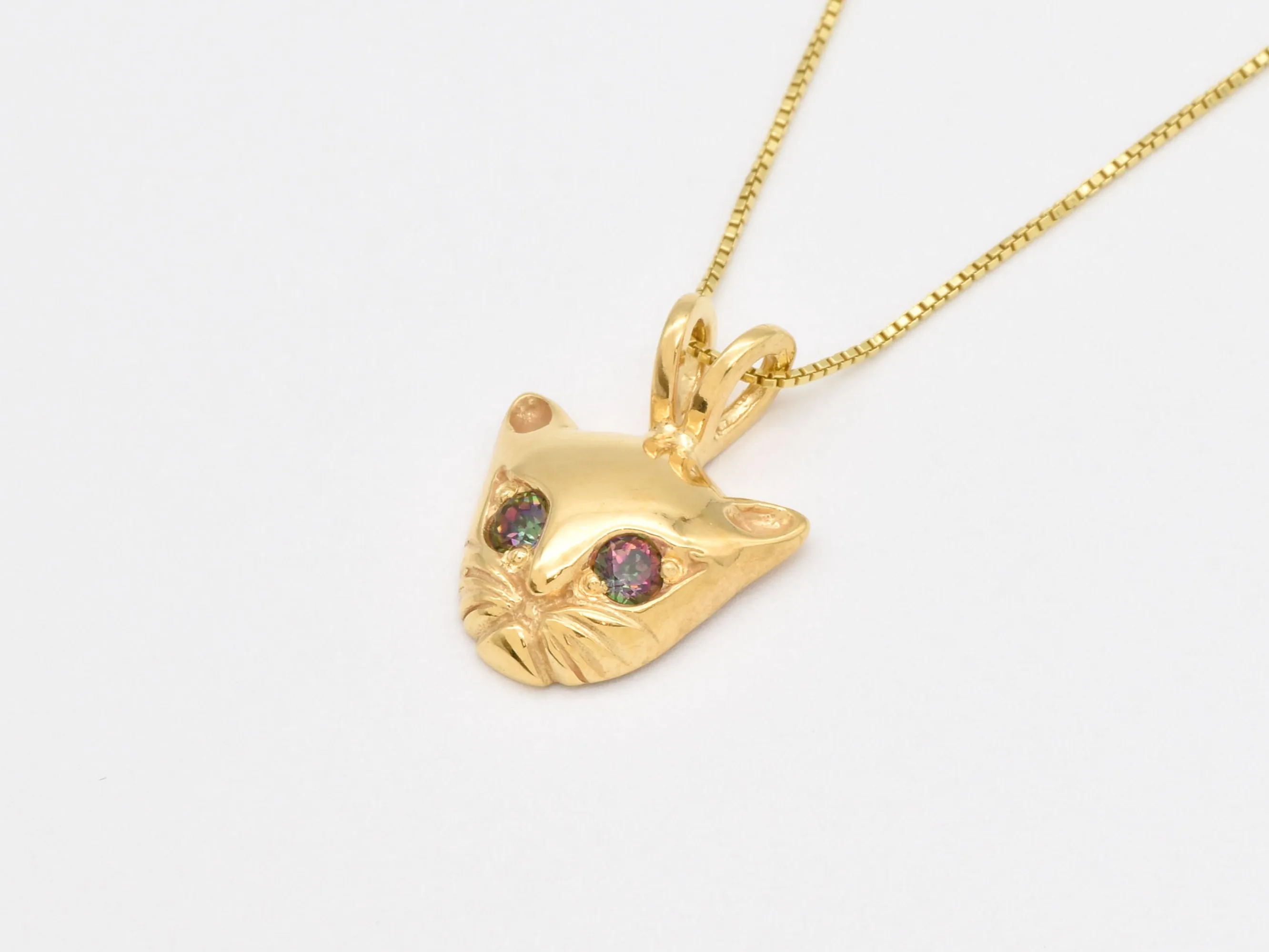 Gold Cat Necklace - Natural Topaz Pendant - Cat Lover Necklace
