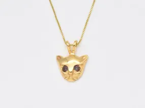 Gold Cat Necklace - Natural Topaz Pendant - Cat Lover Necklace
