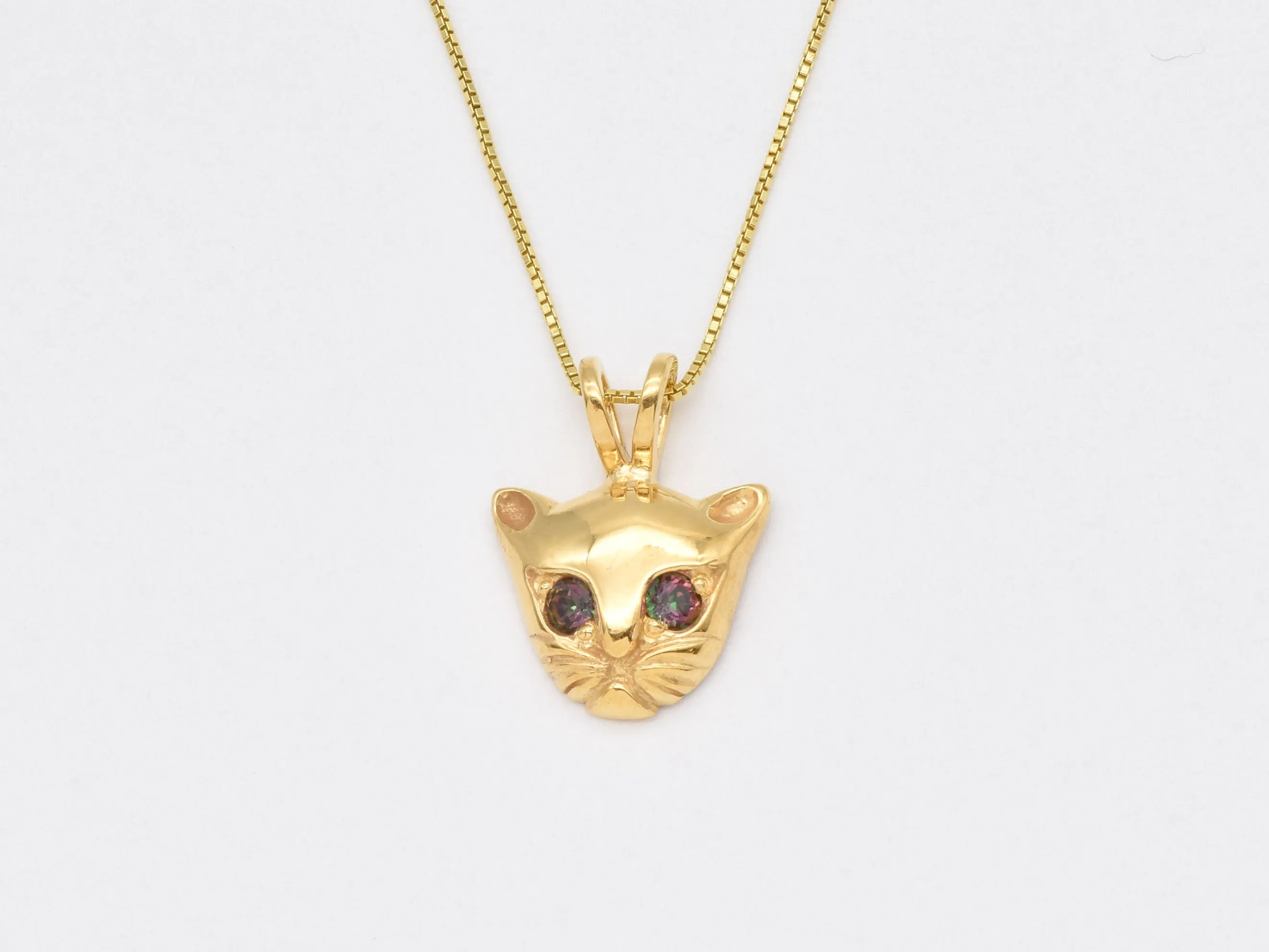 Gold Cat Necklace - Natural Topaz Pendant - Cat Lover Necklace