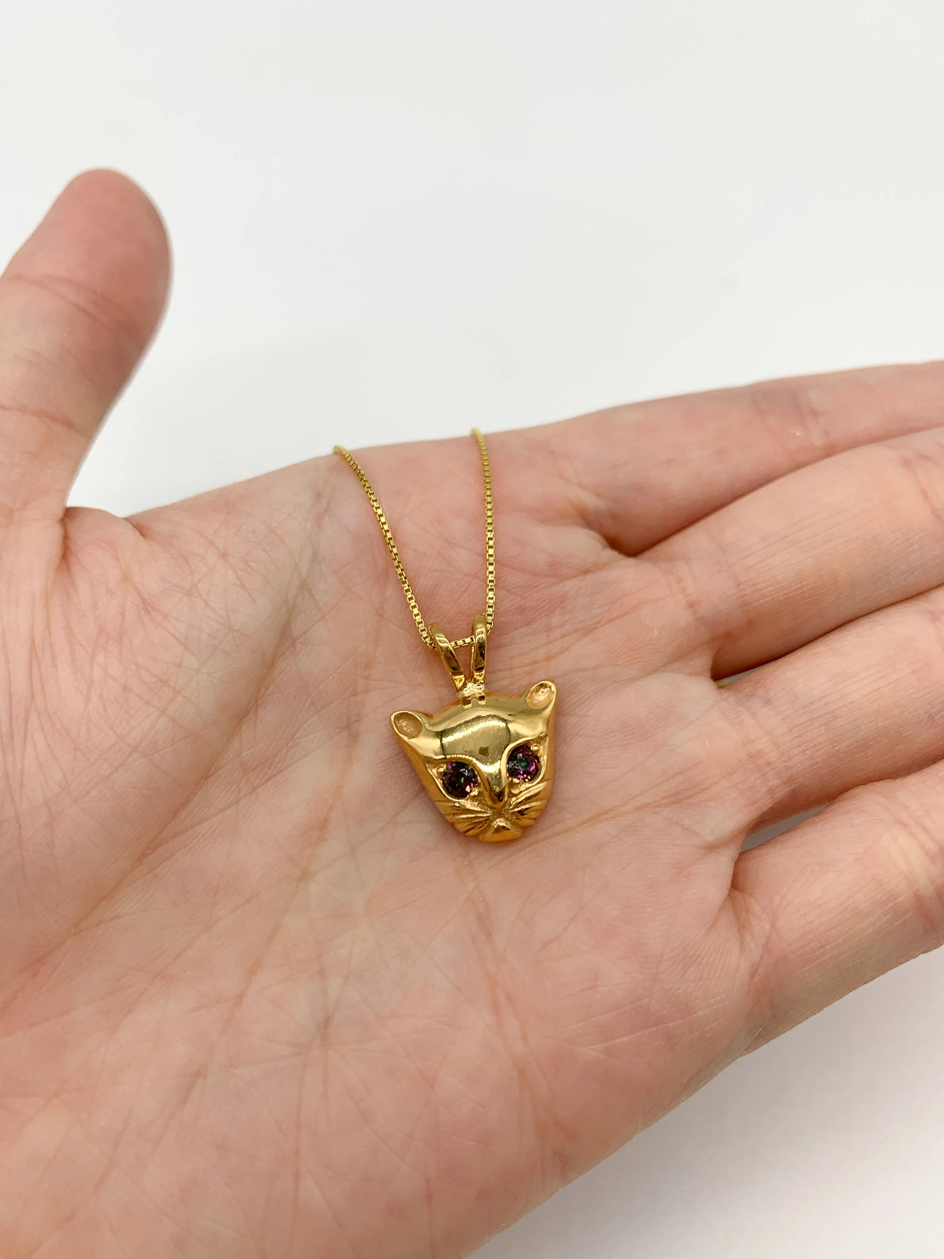 Gold Cat Necklace - Natural Topaz Pendant - Cat Lover Necklace
