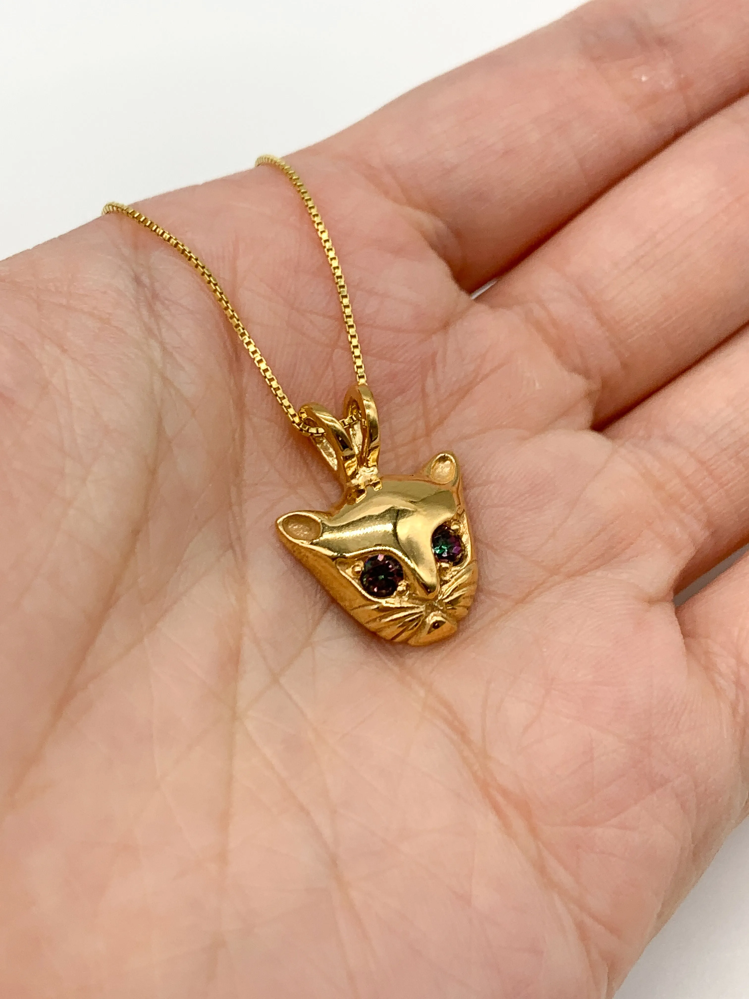 Gold Cat Necklace - Natural Topaz Pendant - Cat Lover Necklace