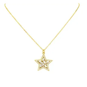 Gold Cubic Zirconia Baguette Star Pendant Necklace