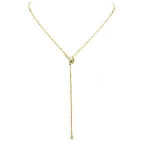 Gold Cubic Zirconia Pave Snake Y Shaped Necklace