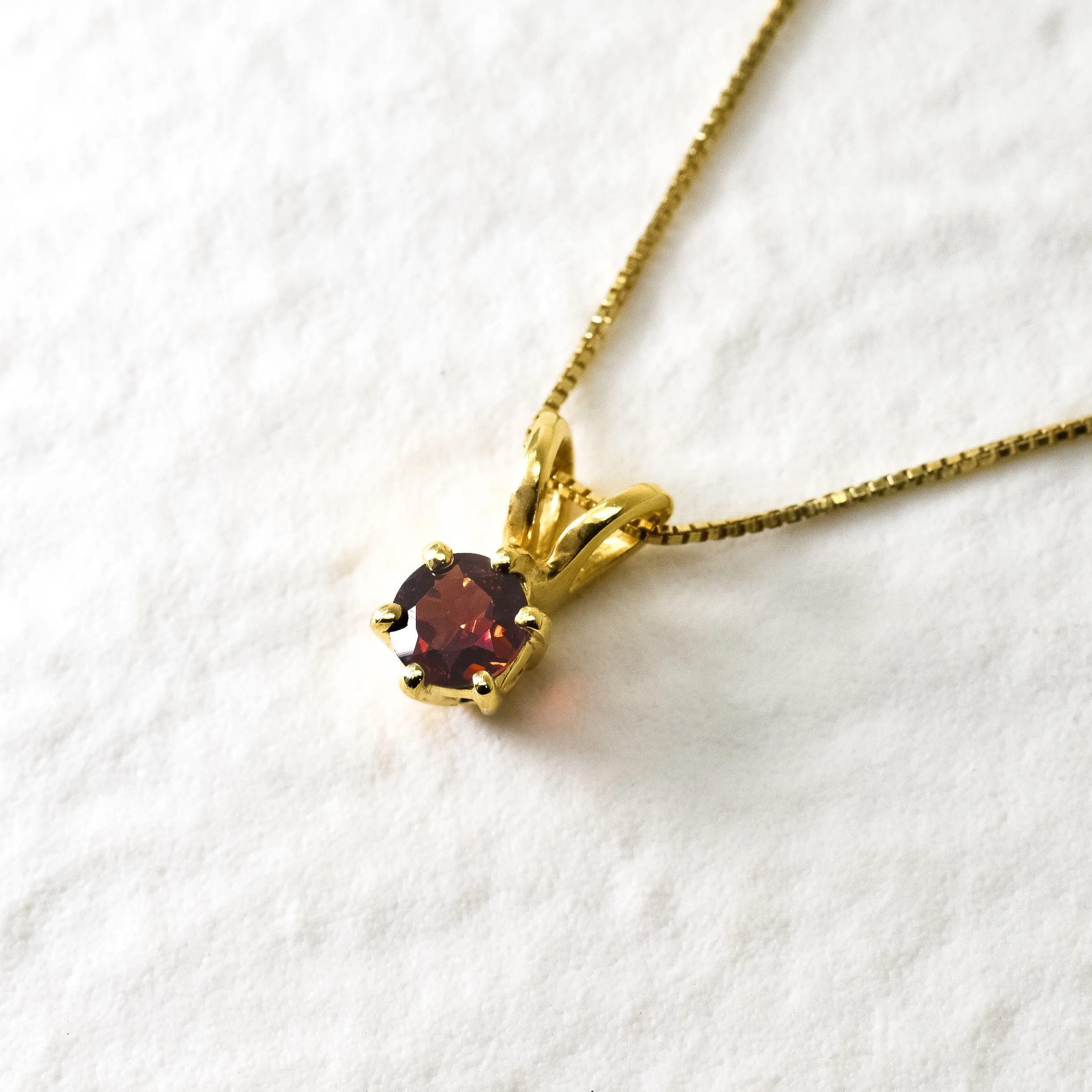Gold Garnet Pendant - Natural Garnet Necklace, Gold Dainty Red Pendant