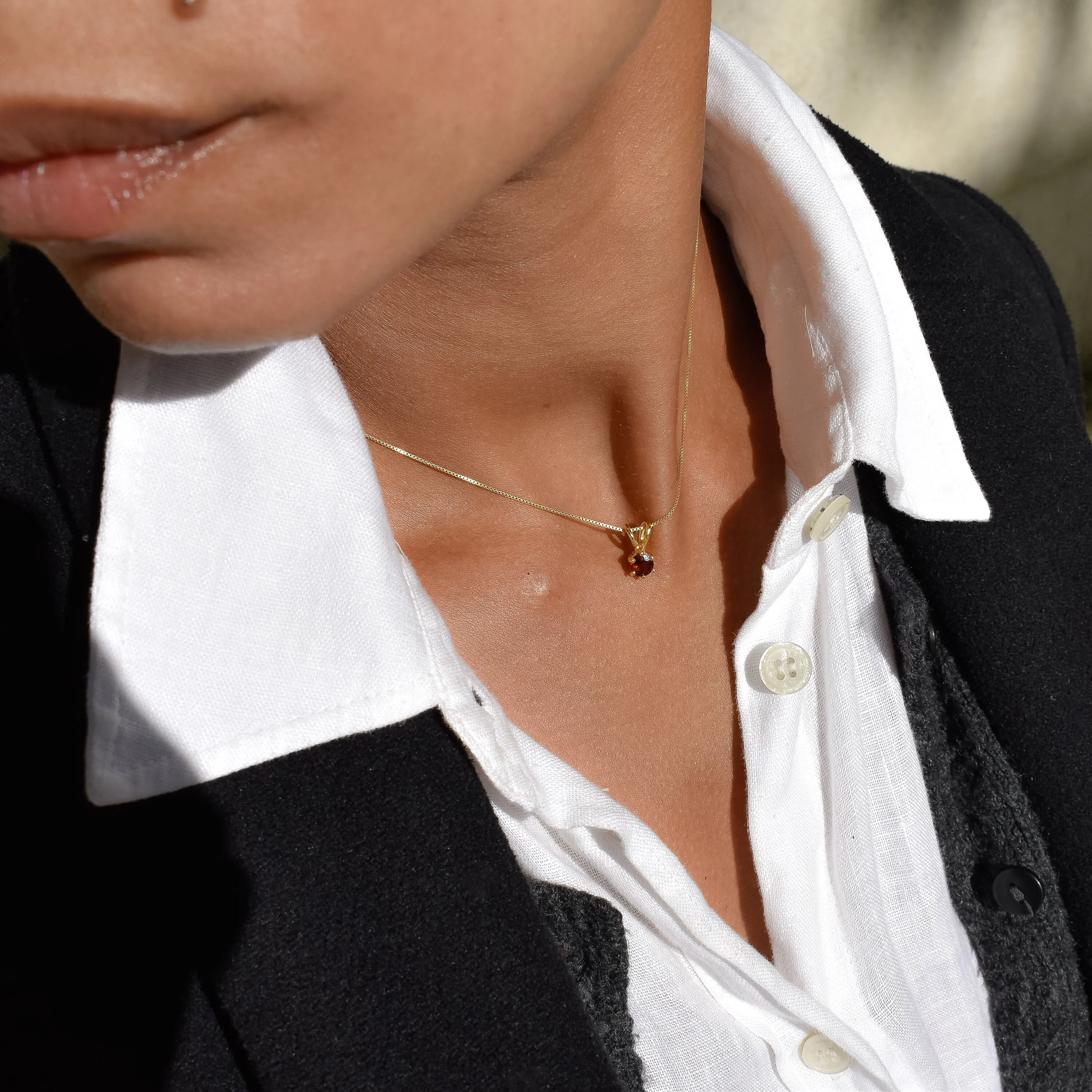 Gold Garnet Pendant - Natural Garnet Necklace, Gold Dainty Red Pendant