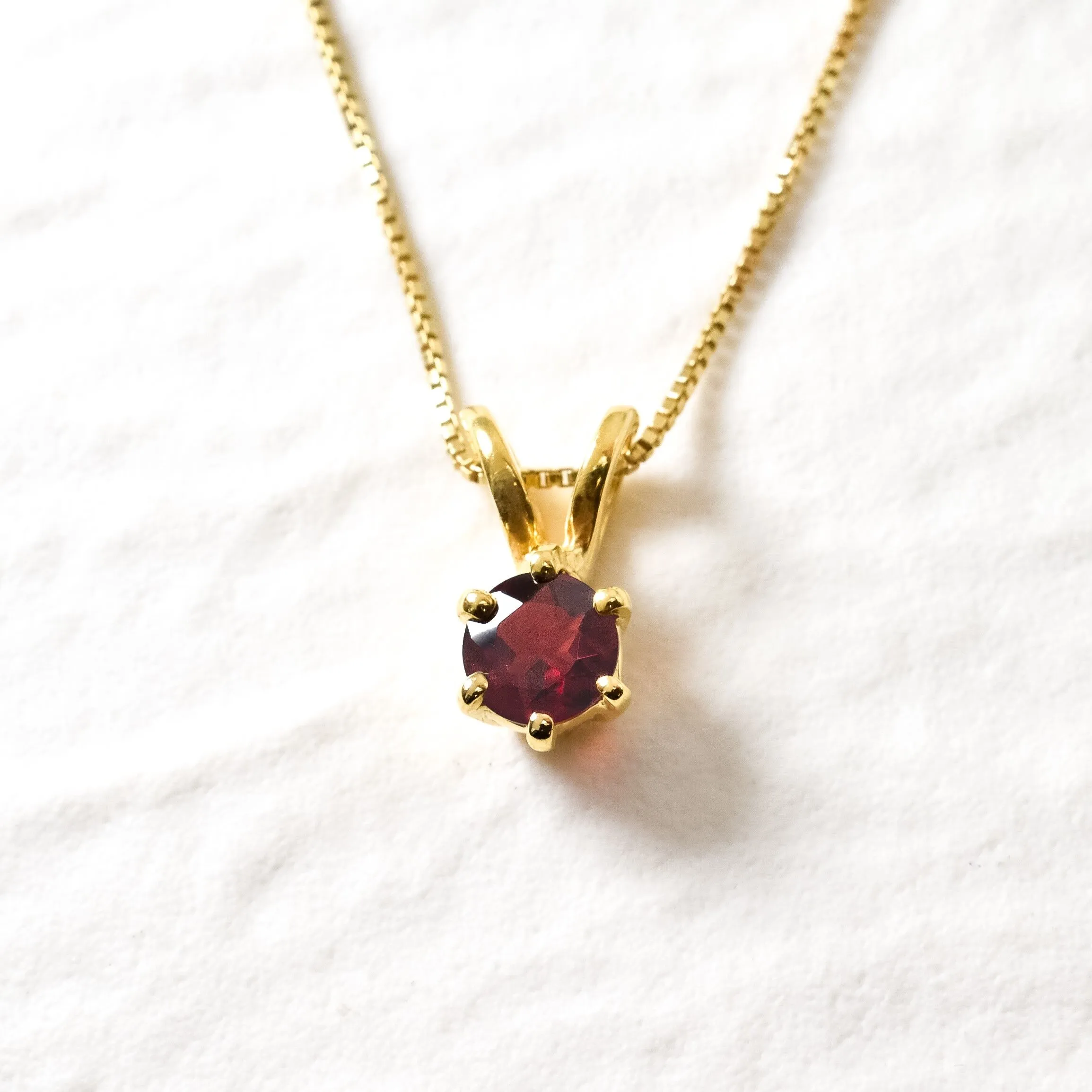 Gold Garnet Pendant - Natural Garnet Necklace, Gold Dainty Red Pendant