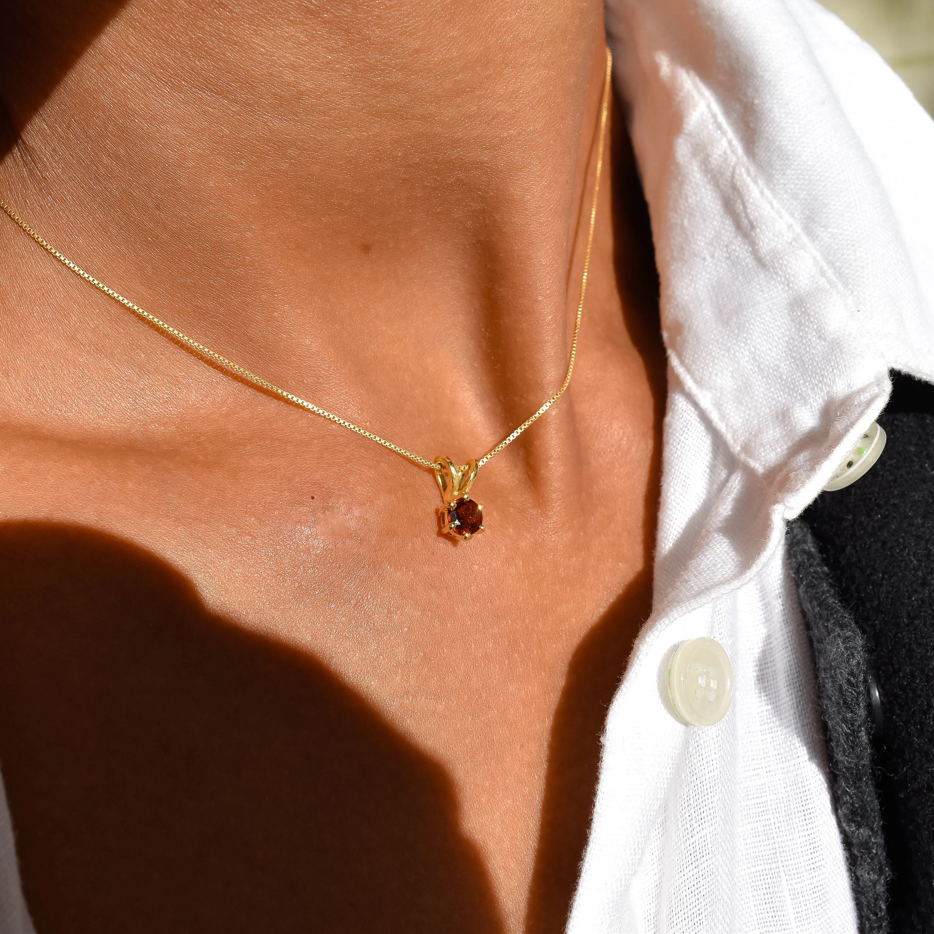 Gold Garnet Pendant - Natural Garnet Necklace, Gold Dainty Red Pendant