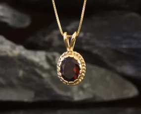 Gold Garnet Pendant - Natural Garnet Necklace, Vintage Garnet Pendant
