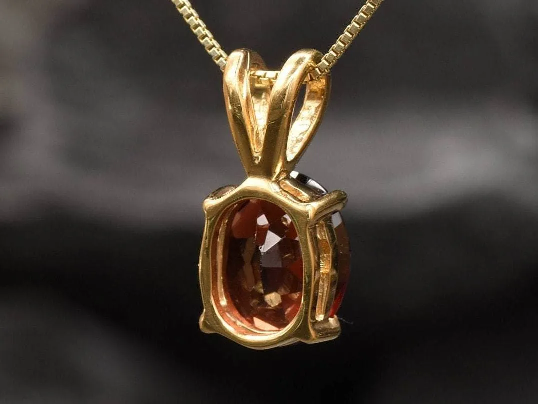 Gold Garnet Pendant - Red Oval Necklace - January Birthstone Pendant