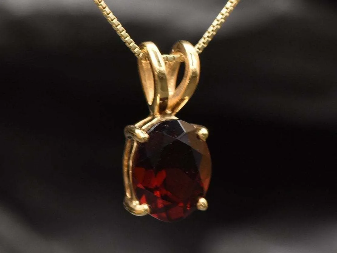 Gold Garnet Pendant - Red Oval Necklace - January Birthstone Pendant