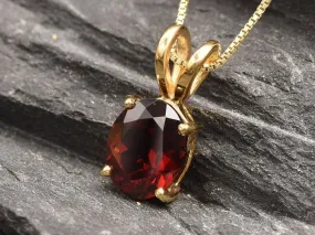 Gold Garnet Pendant - Red Oval Necklace - January Birthstone Pendant