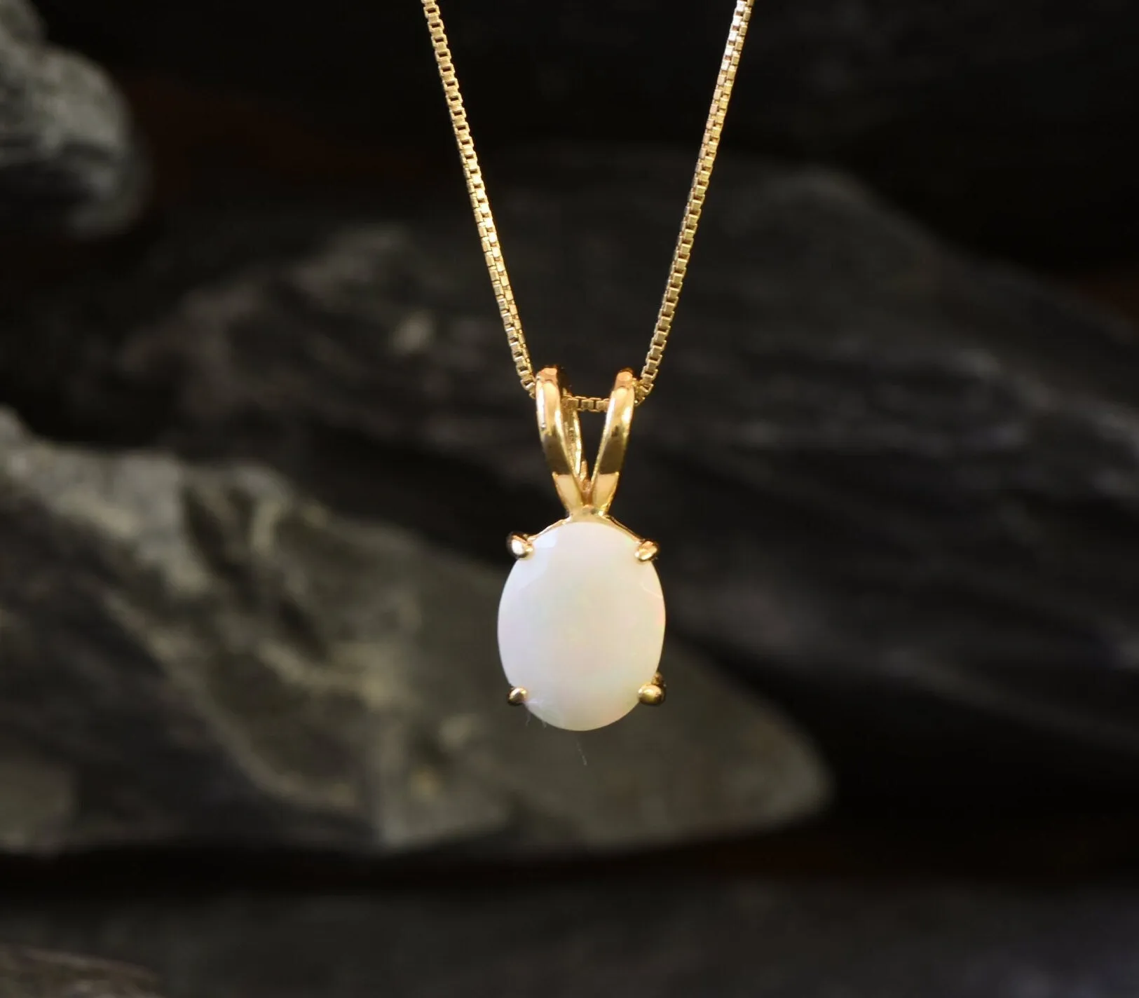 Gold Opal Pendant - Natural Fire Opal Necklace - October Birthstone Necklace