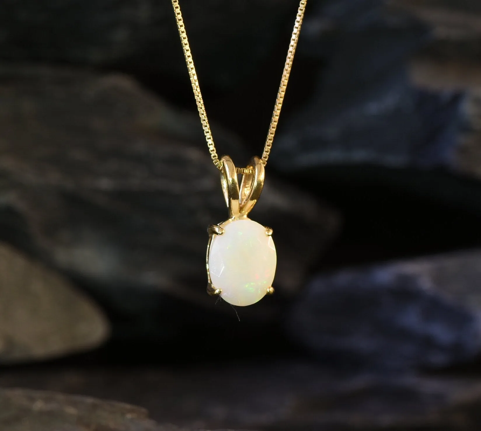 Gold Opal Pendant - Natural Fire Opal Necklace - October Birthstone Necklace