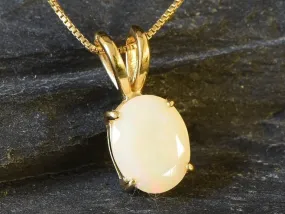 Gold Opal Pendant - Natural Fire Opal Necklace - October Birthstone Necklace