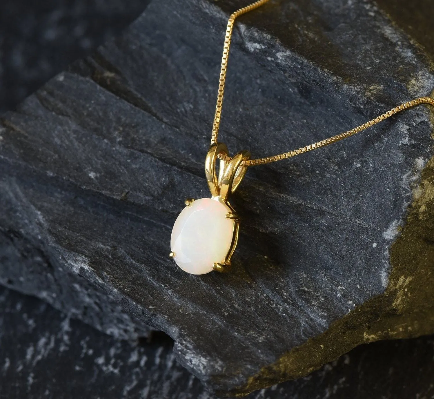 Gold Opal Pendant - Natural Fire Opal Necklace - October Birthstone Necklace