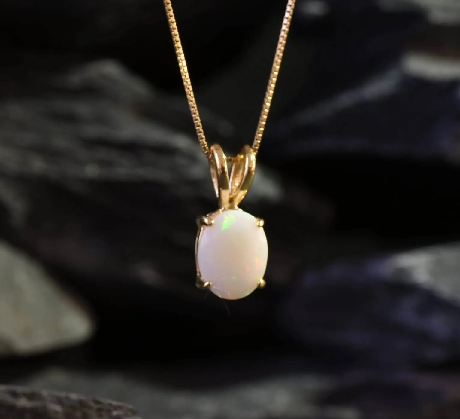 Gold Opal Pendant - Natural Fire Opal Necklace - October Birthstone Necklace