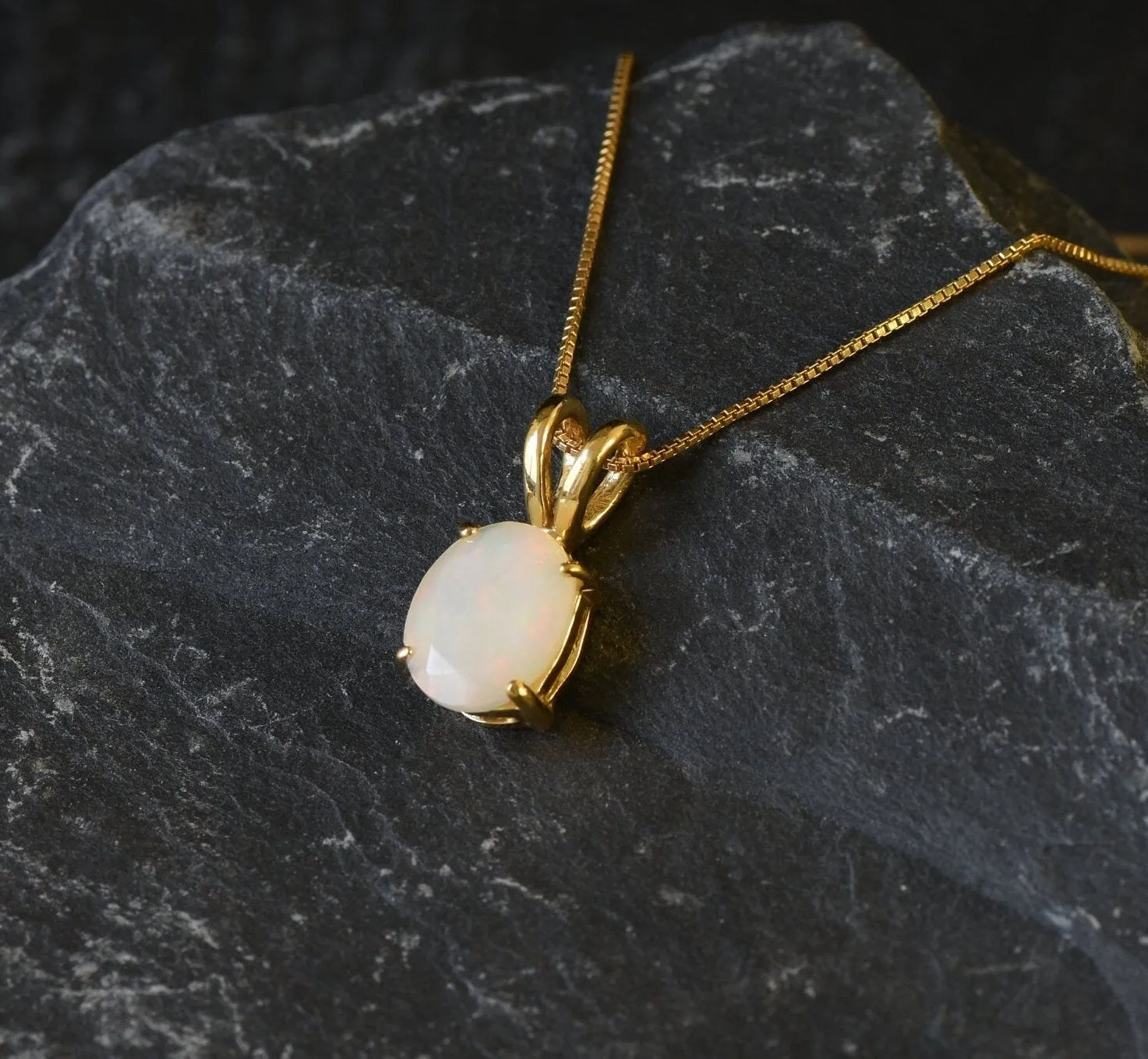 Gold Opal Pendant - Natural Fire Opal Necklace - October Birthstone Necklace